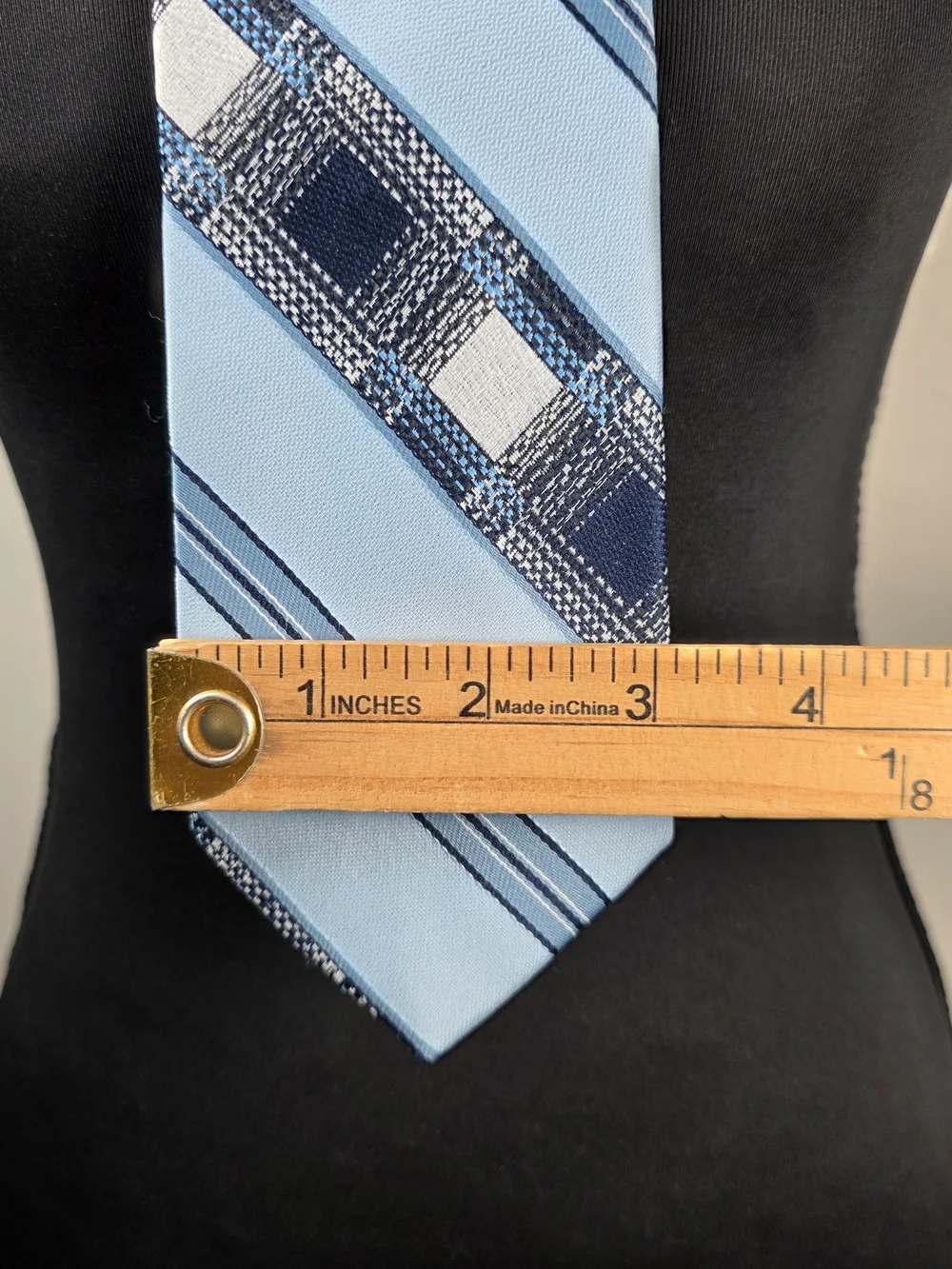 Vintage D’ZIO 70s 80s Blue Geometric Plaid Stripe Tie 3”